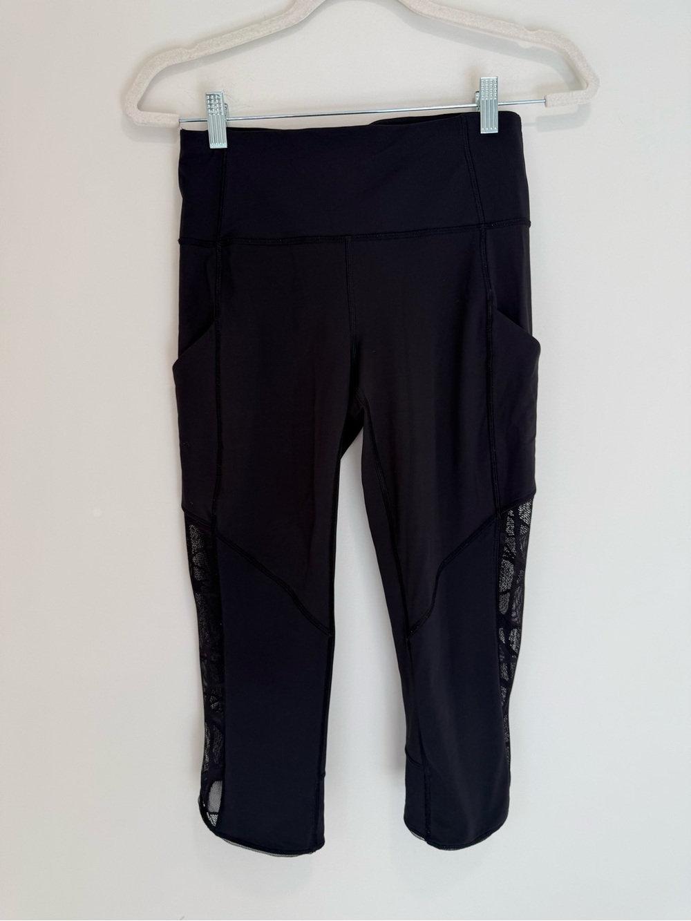 lululemon athletica Black Capri Leggings with Side Mesh Panels
